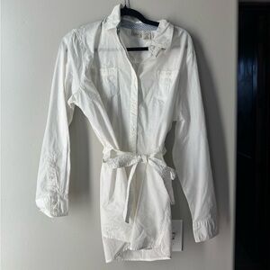L.L.Bean White Cotton Shirt Belted Preppy Coastal L Cottagecore Academia